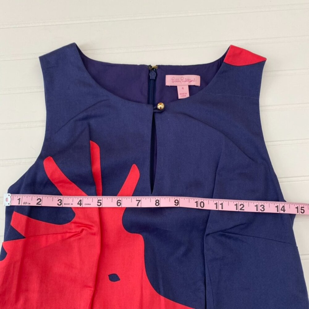 Lilly Pulitzer Navy Blue Midi Dress w/ Pink Seahorse Womens 4 - Picture 5 of 6